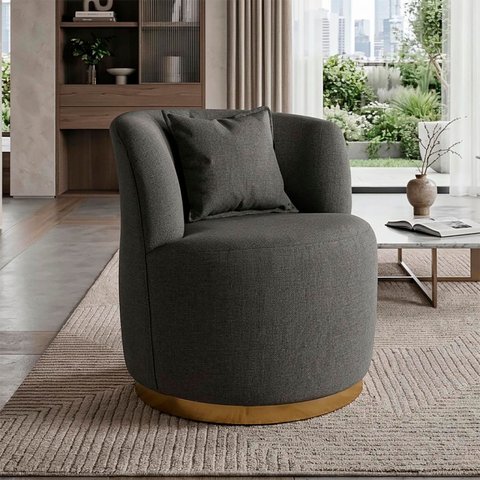 Poltrona Orgânica Base Metálica Confortável Decorativa para Sala Escritório Recepção Maranata Linho