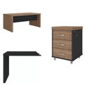 Ver imagem 2 de Conjunto Escritório 2 Peças 1 Mesa em L 1 Gaveteiro Baixo Tamburato 3 Gavetas Marrom/Nogal/Preto Art
