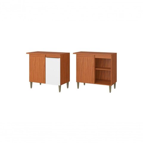 Balcão de Canto Luana-Clara 1 Porta MDF 95cm Cinamomo Branco