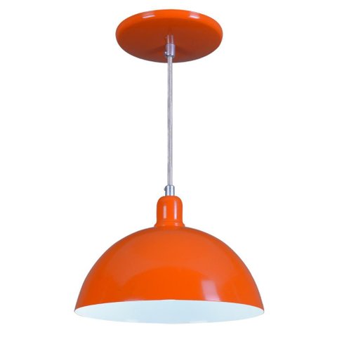 Pendente Meia Lua 24cm Luminária Lustre Alumínio Laranja