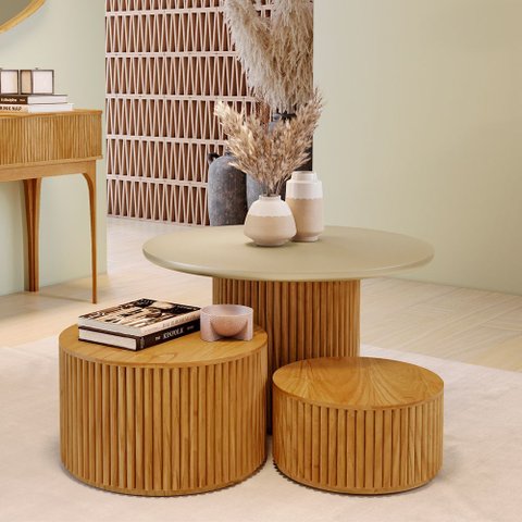 Conjunto 3 Mesas Decorativas Lua em Madeira Maciça - Mel