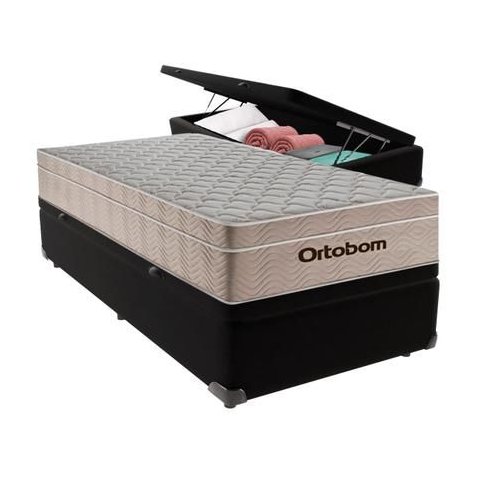 Cama Box Baú Airtech Solteiro Colchão de Molas Ensacadas Ortobom 88x188x60cm