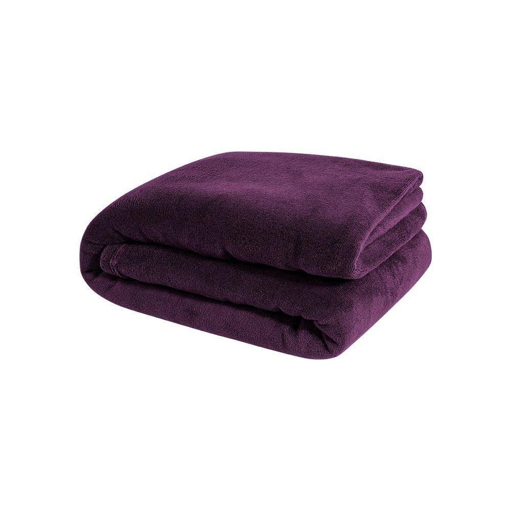 Manta Casal Padrão Soft Fleece Lisa 1 Peça Roxo - 1