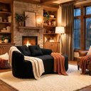 Ver imagem 1 de Sofá Orgânico Curvo Feijão Confortável Sala Estúdio Amore Bouclê Preto - Montanari's Decor