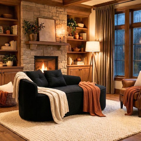 Sofá Orgânico Curvo Feijão Confortável Sala Estúdio Amore Bouclê Preto - Montanari's Decor