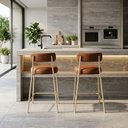 Ver imagem 1 de Banqueta Média Londres Assento PU Base Fixa com Encosto 65cm Dourado D'Rossi
