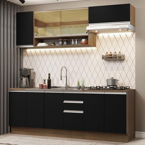 Cozinha Completa 240003 Com Armário E Balcão Rustic/Preto