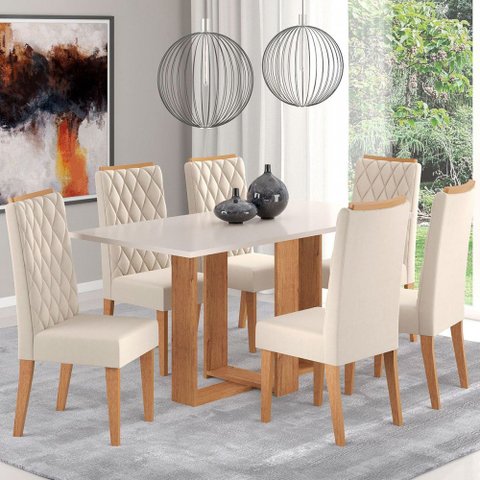 Mesa de Jantar 6 Lugares San Diego Mel/Blonde/Nude - Panorama Móveis