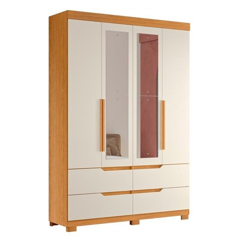 Guarda Roupa Doble com Espelho 4 Portas Cinamomo/off White - Abz