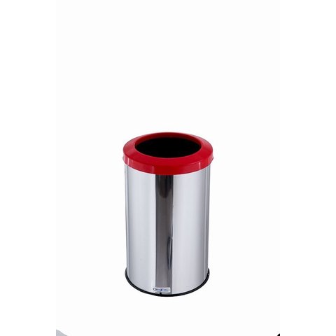 Lixeira Aço Inox Com Aro Plástico Lixo Reciclável Cozinha 20 Litros - Vermelho