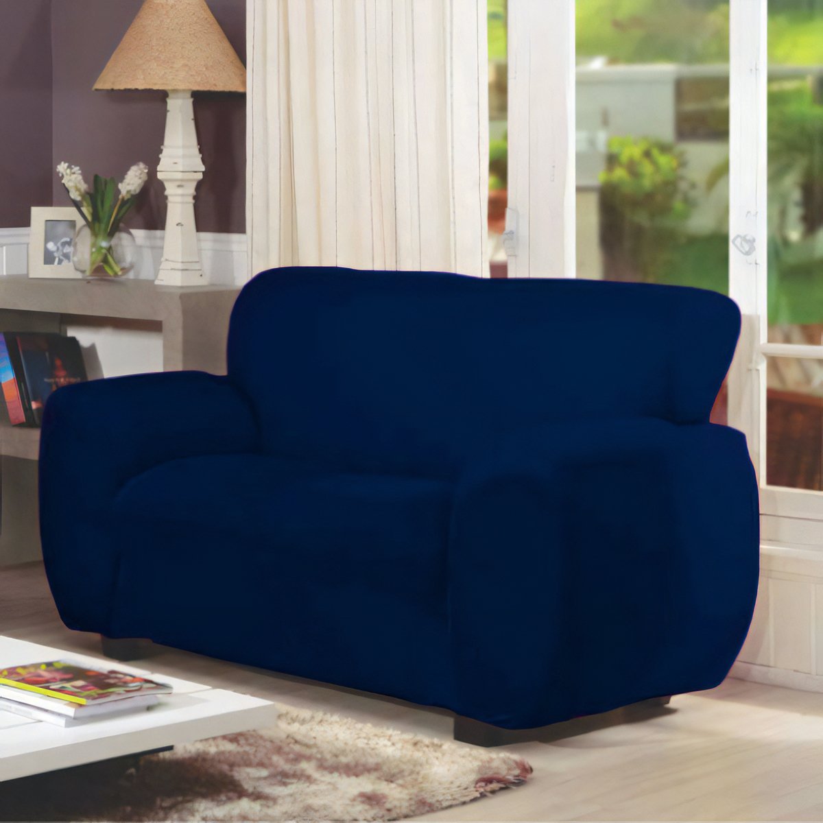 Capa Sofa de 2 Lugares Tecido Malha Gel Poliéster Gold Azul - 2