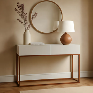 Aparador Eros 110cm Industrial Moderno e Minimalista 2 Gavetas:branco/cobre