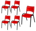 Ver imagem 2 de Cadeira Iso Base Preto Escola, Escritório Vermelho Kit 5 Un
