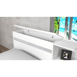 Kit 3x1 Para Quarto Com Bicama Cama de Solteiro Branca com Cama Auxiliar e Cabeceira com Baú Interno - 2