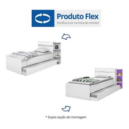 Kit 3x1 Para Quarto Com Bicama Cama de Solteiro Branca com Cama Auxiliar e Cabeceira com Baú Interno - 4