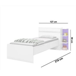 Kit 3x1 Para Quarto Com Bicama Cama de Solteiro Branca com Cama Auxiliar e Cabeceira com Baú Interno - 5