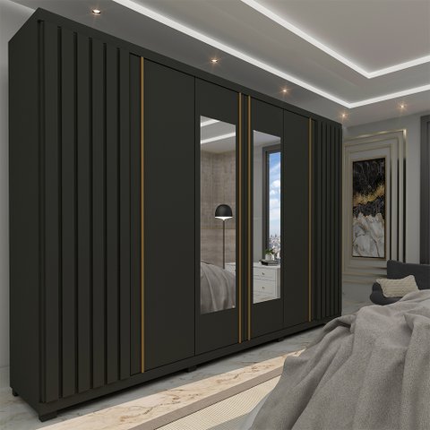 Guarda Roupa Casal Ripado 6 Portas 4 Gavetas com Espelho Absolut New 100% MDF