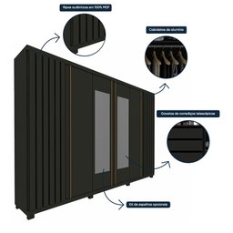 Guarda Roupa Casal Ripado 6 Portas 4 Gavetas com Espelho Absolut New 100% MDF - 12
