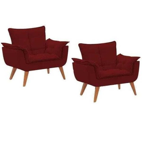 Kit 2 Poltronas Decorativas Sala Recepção Escritório Opala Suede Bordo