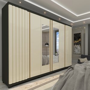 Guarda Roupa Casal Ripado 6 Portas 4 Gavetas com Espelho Absolut New 100% MDF