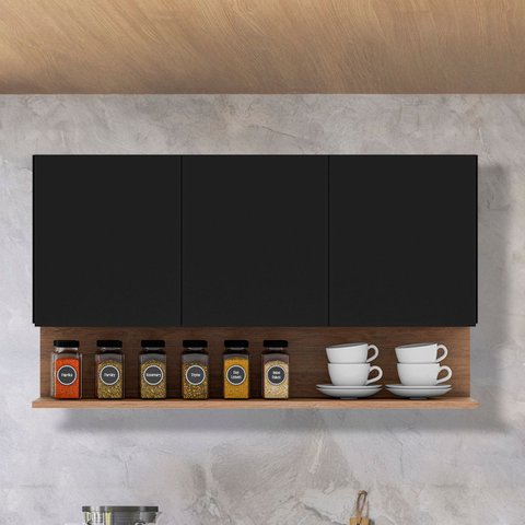 Armário de Cozinha Aéreo 118cm 3 Portas Duda Z34 Preto/freijó - Mpozenato