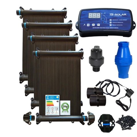 KIT AQUECIMENTO SOLAR PISCINA 9 PLACAS 4MT CONTROL+VALVS