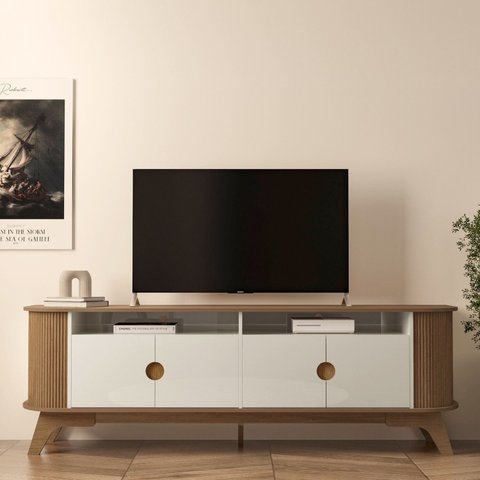 Rack Ripado para TV até 80 Polegadas MDF 200cm Vivaldi Marrom Cinamomo/Off White