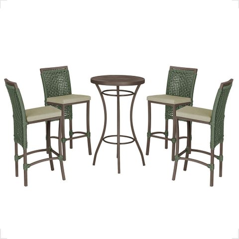 Mesa Bistrô e 4 Banquetas Roma Marrom Corda Náutica Estofado 7 Trama Original