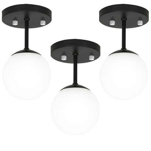 Kit 3 Lustre Plafon Orby Preto 23x14 cm