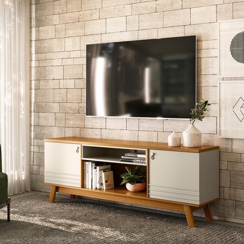 Rack para TV até 75 Polegadas MDF 180cm 2 Portas Tampo com Colorado Bege
