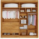 Ver imagem 2 de Guarda Roupa Solteiro com Espelho 4 Portas 3 Gavetas Nantes Marrom/Peroba/Off White