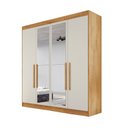 Ver imagem 3 de Guarda Roupa Solteiro com Espelho 4 Portas 3 Gavetas Nantes Marrom/Peroba/Off White