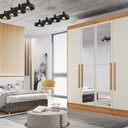 Ver imagem 1 de Guarda Roupa Solteiro com Espelho 4 Portas 3 Gavetas Nantes Marrom/Peroba/Off White