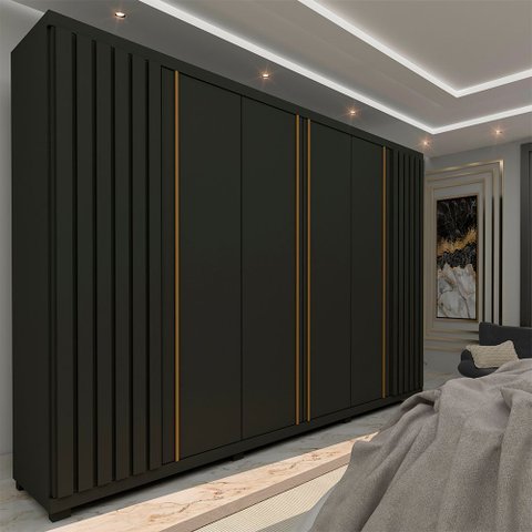 Guarda Roupa Casal 6 Portas 4 Gavetas Absolut New 100% MDF Cinza/Grafite