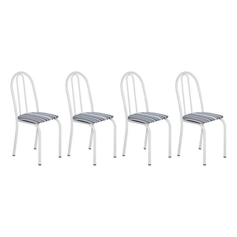 Kit 4 Cadeiras de Cozinha Califórnia Estampado Preto Listrado Pés de Ferro Branco