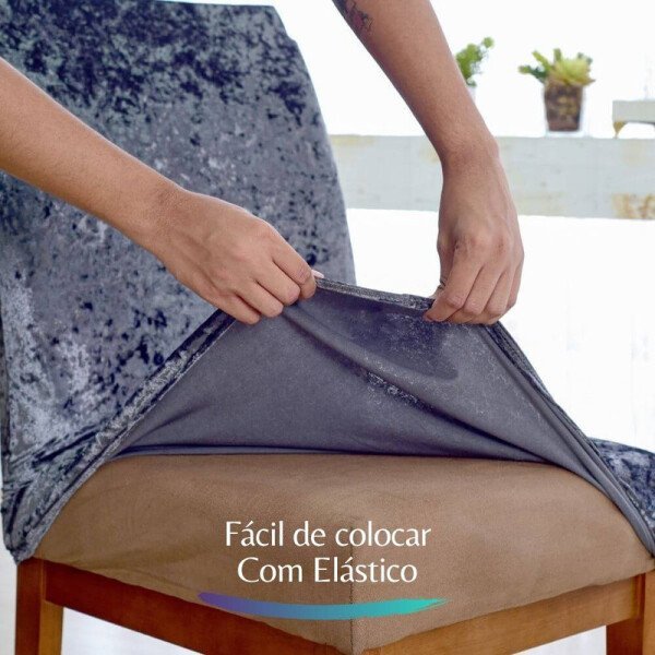 Kit 3 Capa Cadeira Sala Jantar Malha Veludo Premium Chumbo - 3