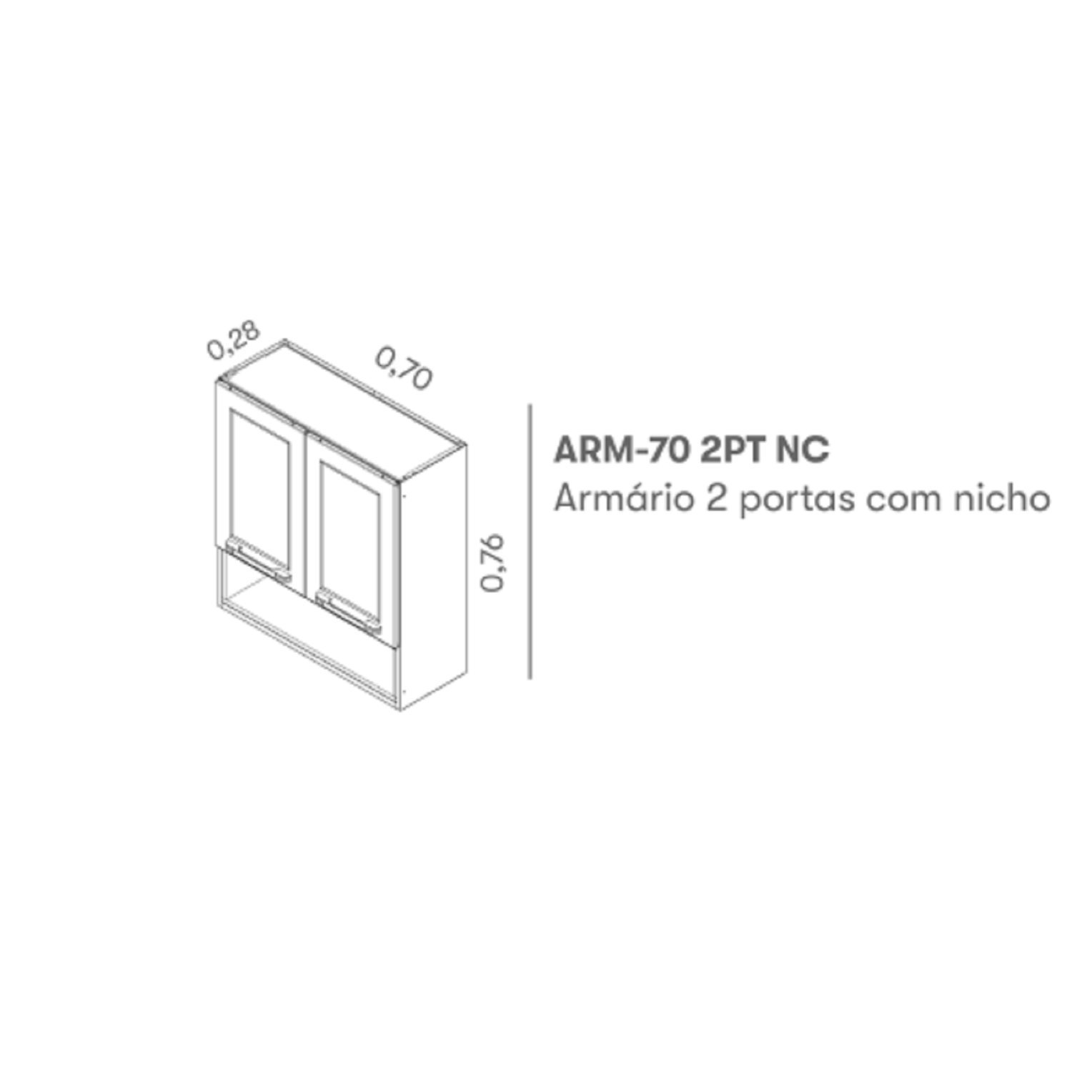 Armário em Aço 70cm 2 Portas Com Nicho de Madeira Florença  - 4