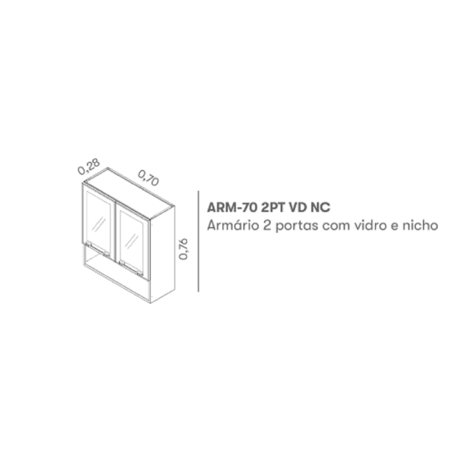 Armário em Aço 70cm 2 Portas de Vidro e Nicho de Madeira Florença  - 5