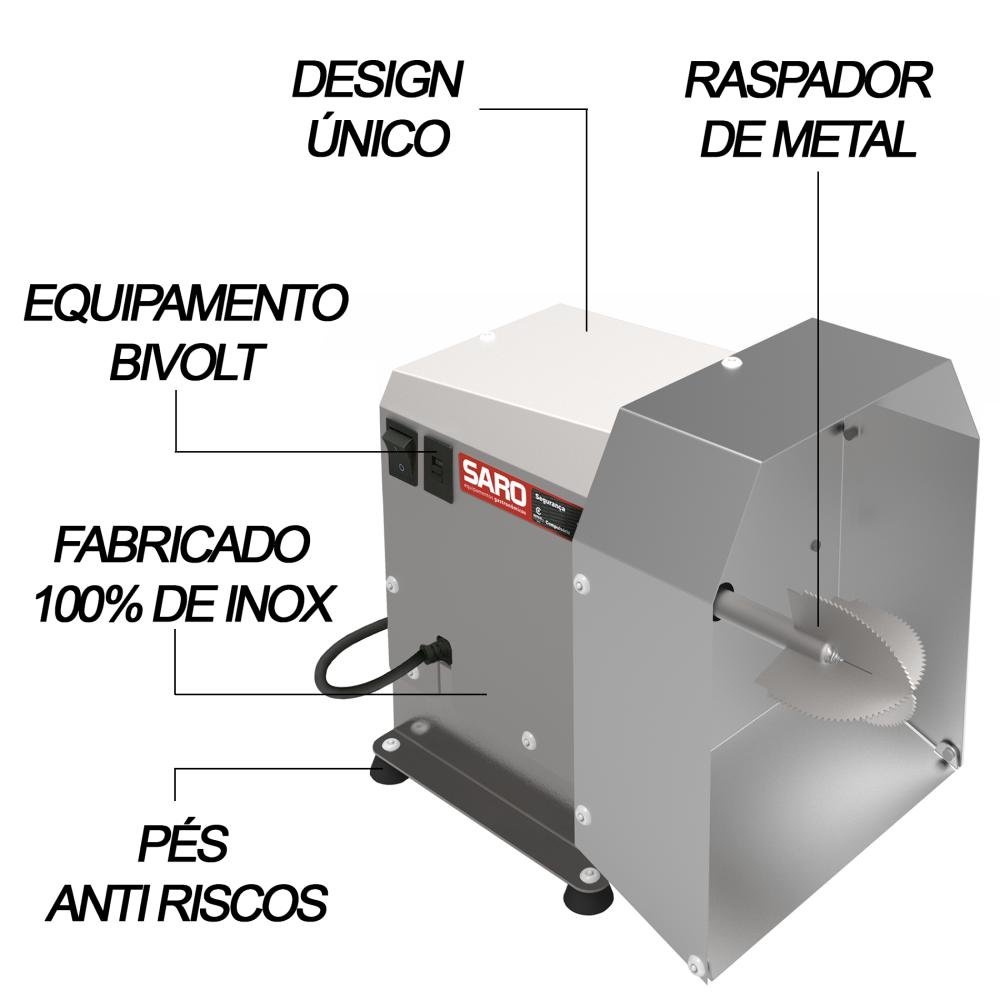 Máquina Ralador e Raspador de Coco Elétrico Industrial RC Inox Bivolt Cozinha Saro - 2