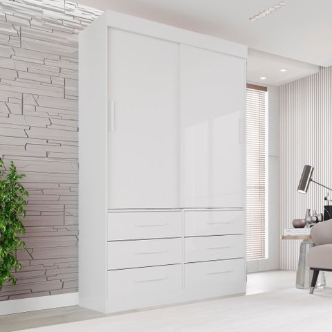 Guarda Roupa Solteiro 2 Portas 6 Gavetas Luana