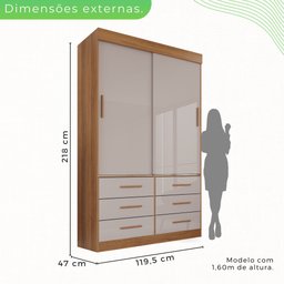 Guarda Roupa Solteiro 2 Portas 6 Gavetas Luana  - 6