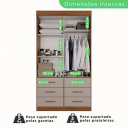 Guarda Roupa Solteiro 2 Portas 6 Gavetas Luana  - 5