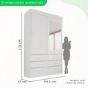 Ver imagem 4 de Guarda Roupa Solteiro 2 Portas com Espelho 6 Gavetas Luana Branco