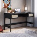 Ver imagem 1 de Escrivaninha Oslo 2 Gavetas Palhinha Mdf Hanover ou Nero Base Madeira - Artesano