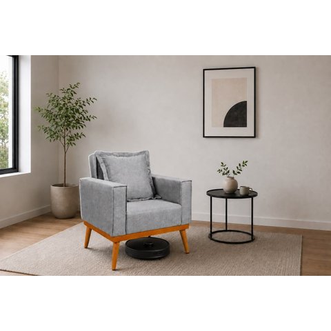Poltrona Portofino Retro Pes Palito Linho Sala Cinza 85cm