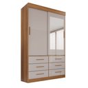 Ver imagem 3 de Guarda Roupa Solteiro 2 Portas com Espelho 6 Gavetas Luana Off White/Cinamomo/Off-White