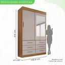 Ver imagem 4 de Guarda Roupa Solteiro 2 Portas com Espelho 6 Gavetas Luana Off White/Cinamomo/Off-White