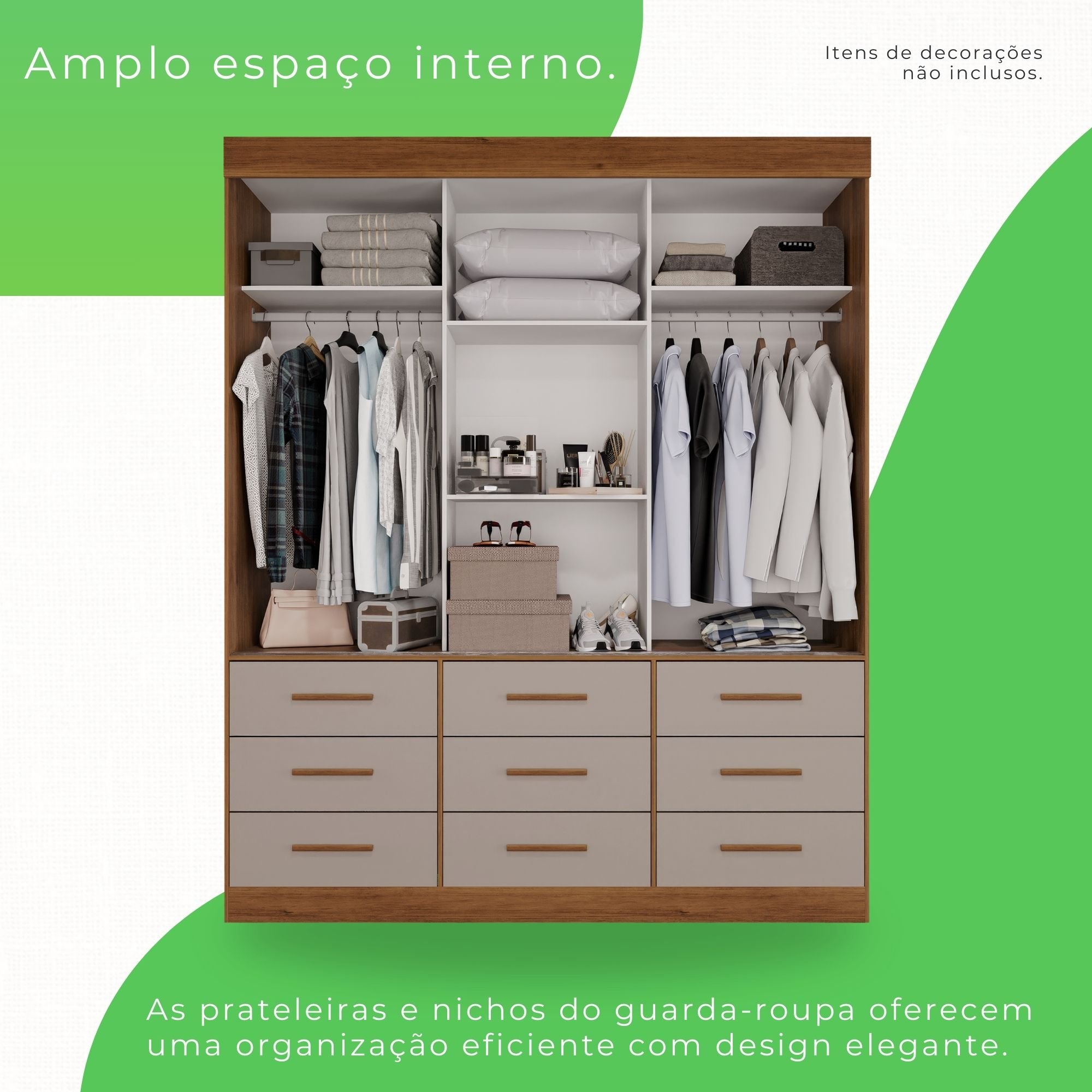 Guarda Roupa Casal 3 Portas 9 Gavetas Luana  - 6