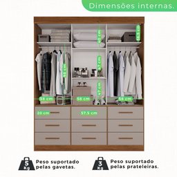 Guarda Roupa Casal 3 Portas 9 Gavetas Luana  - 4