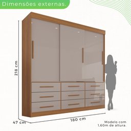 Guarda Roupa Casal 3 Portas 9 Gavetas Luana  - 5